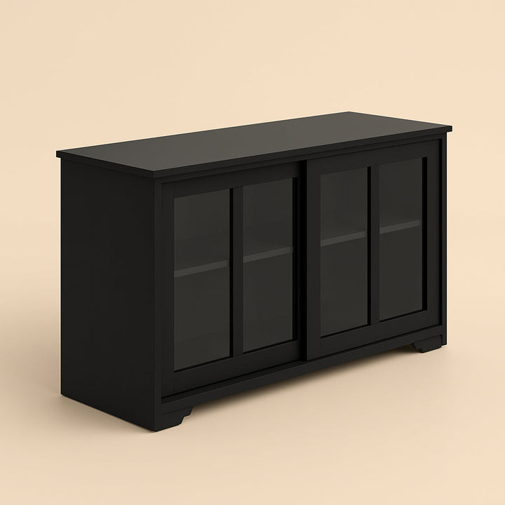Tileon Black Kitchen Storage Cabinet Stand Cupboard With Glass Door
