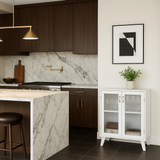 FUNKOL White Particleboard Kitchen Cabinet with Glass Doors and Adjustable Shelves