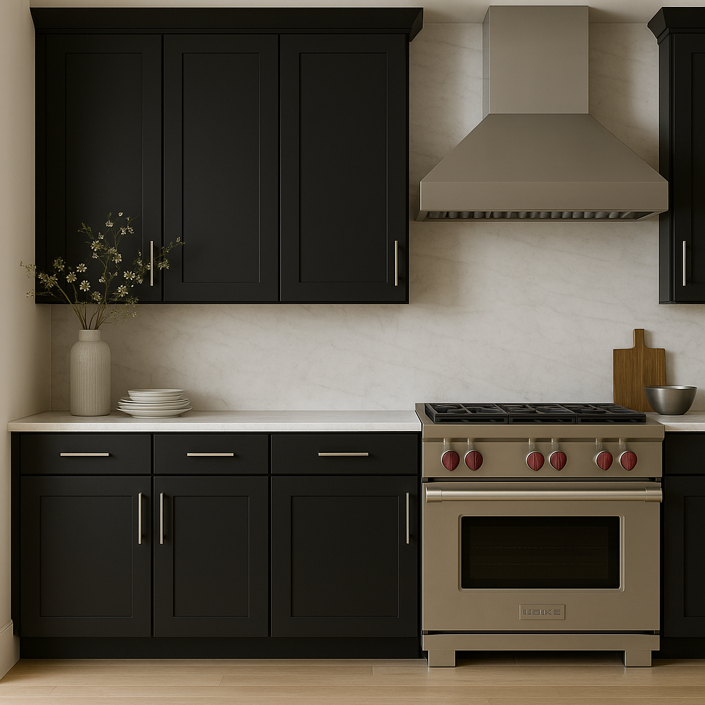 Hampton Bay Avondale 18 in. W x 12 in. D x 36 in. H Ready to Assemble Plywood Shaker Wall Kitchen Cabinet in Raven Black
