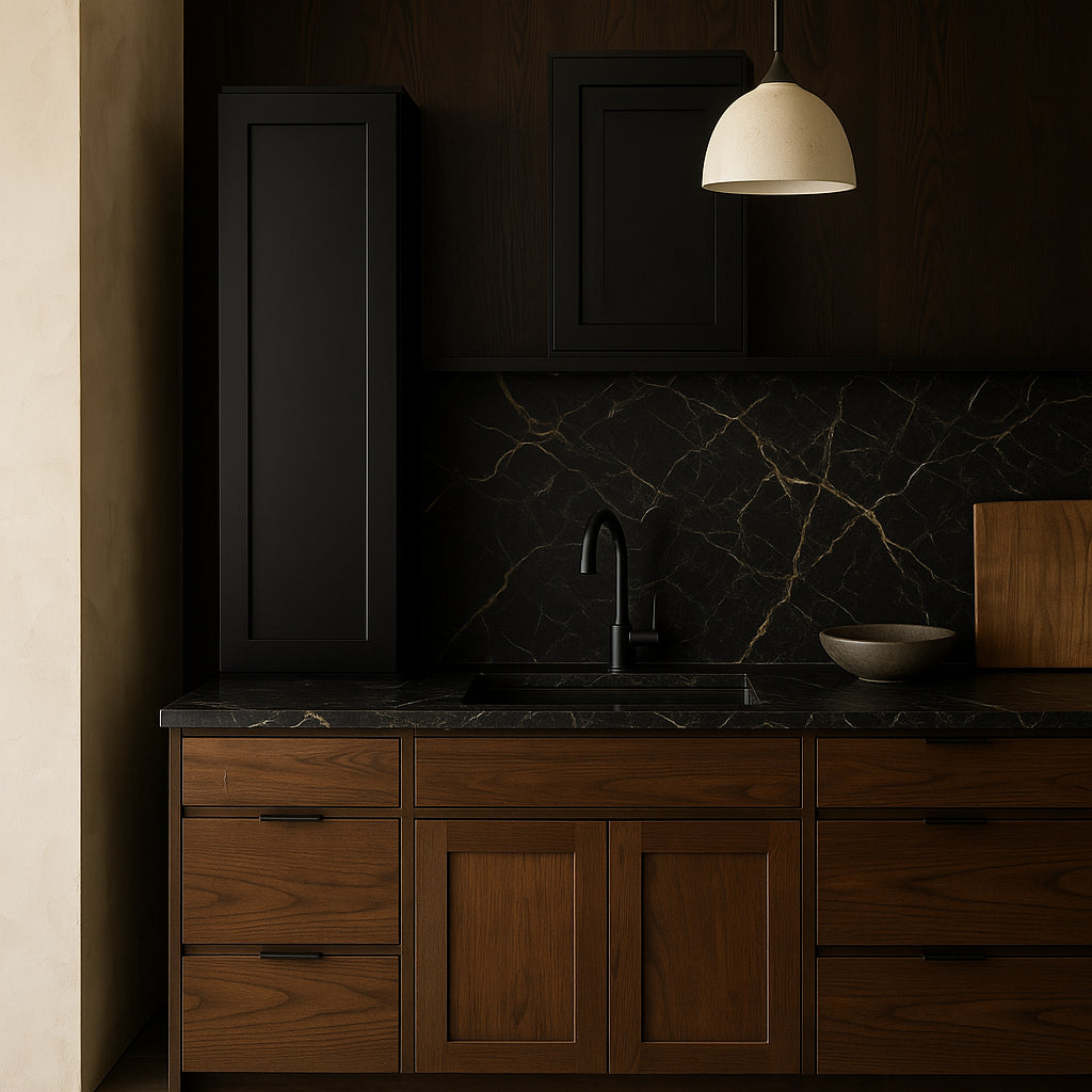 Hampton Bay Avondale Raven Black Shaker Wall Kitchen Cabinet - 15 in. W x 12 in. D x 42 in. H