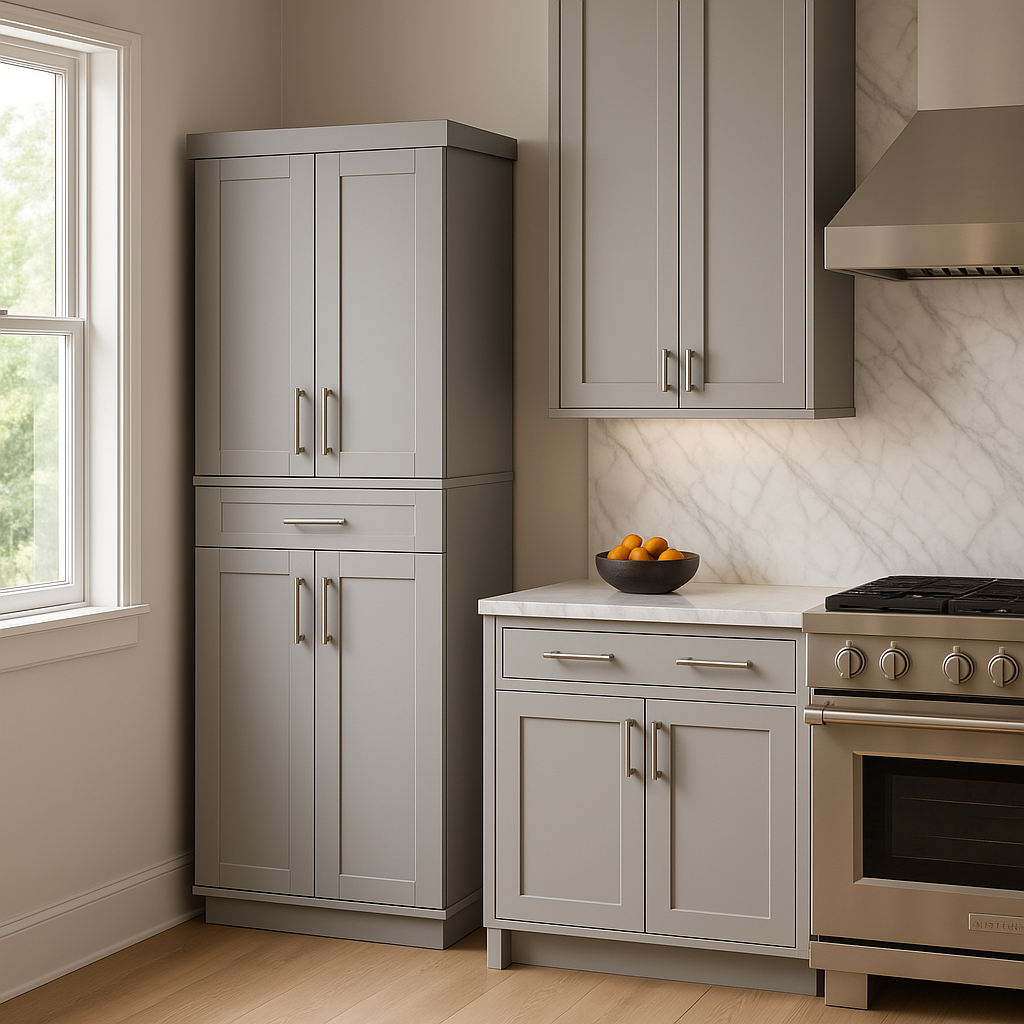 HOMCOM Grey Freestanding Kitchen Cabinet with Adjustable Shelves and Drawer