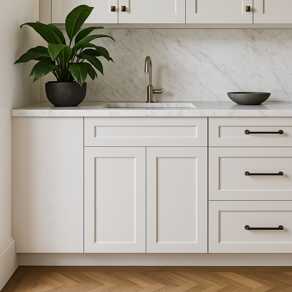 MILL'S PRIDE Richmond Verona White Plywood Shaker Sink Base Cabinet, 30 in W x 24 in D x 34.5 in H