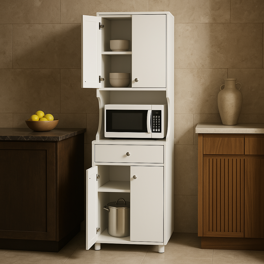 Inval Galley Microwave Storage Utility Cabinet in White