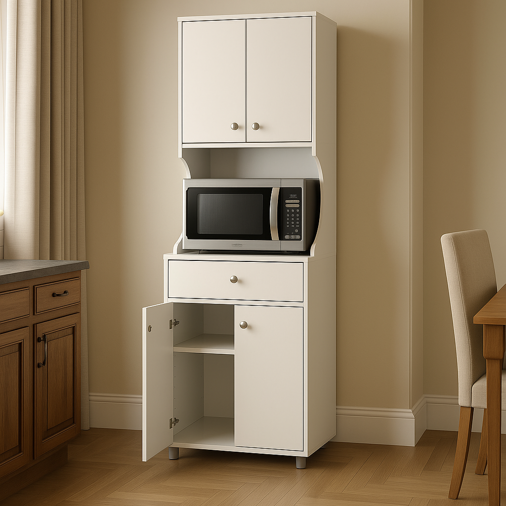 Inval Galley Microwave Storage Utility Cabinet in White