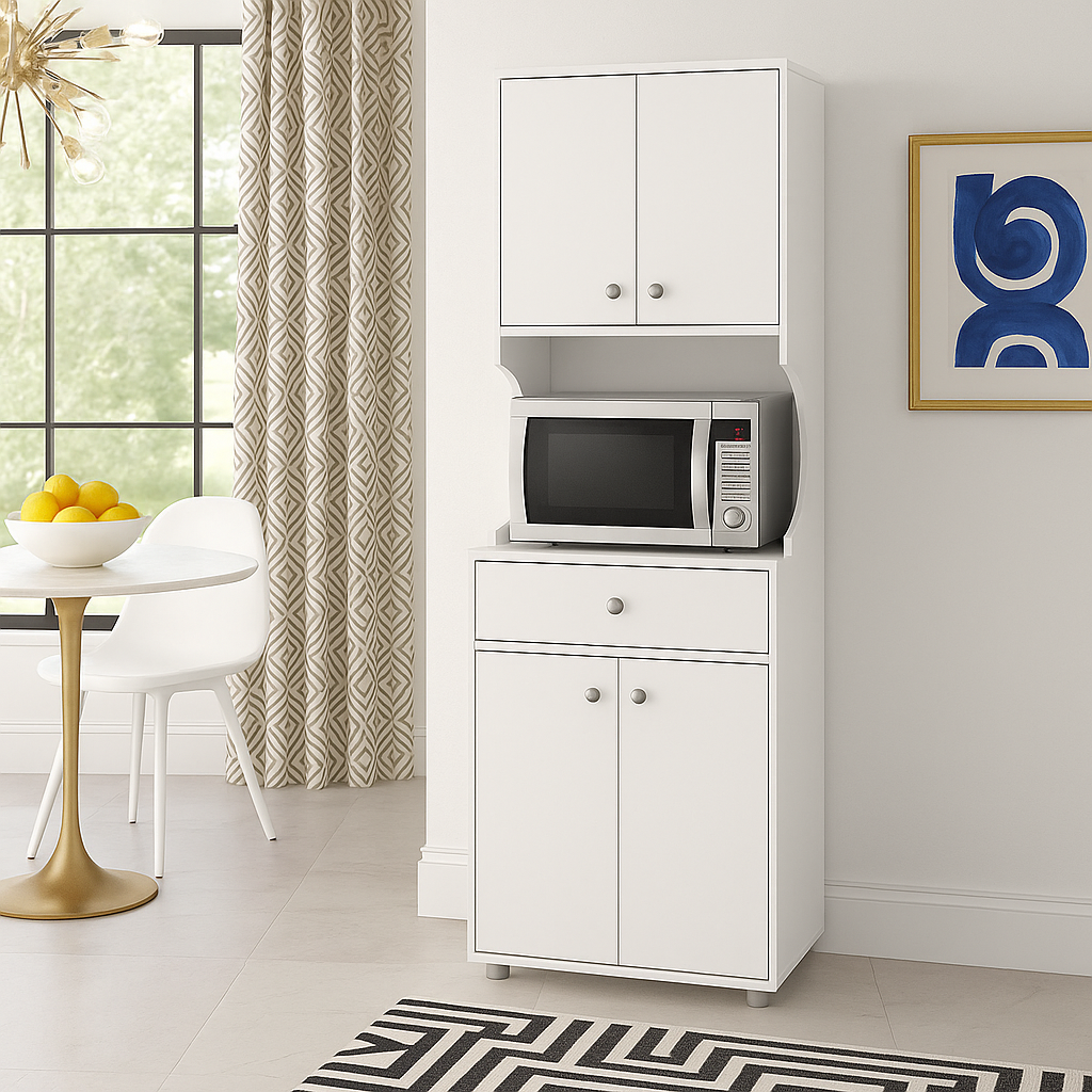 Inval Galley Microwave Storage Utility Cabinet in White