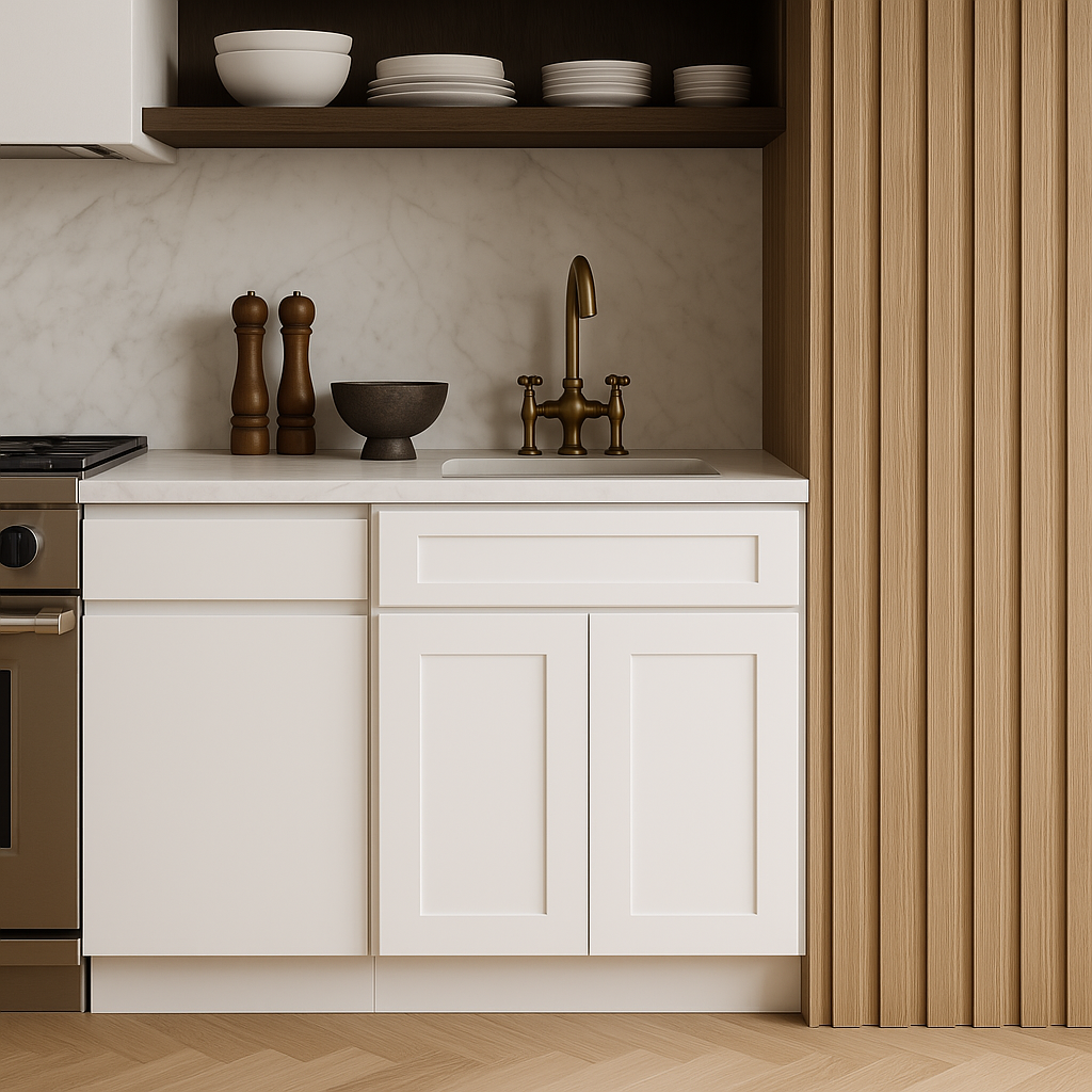 CASAINC 24" White Shaker Kitchen Base Cabinet with Drawer