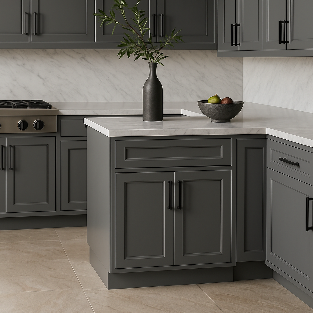 PELHAM & WHITE Keyport Shaker Charcoal Base Kitchen Cabinet - Tool-Free Assembly