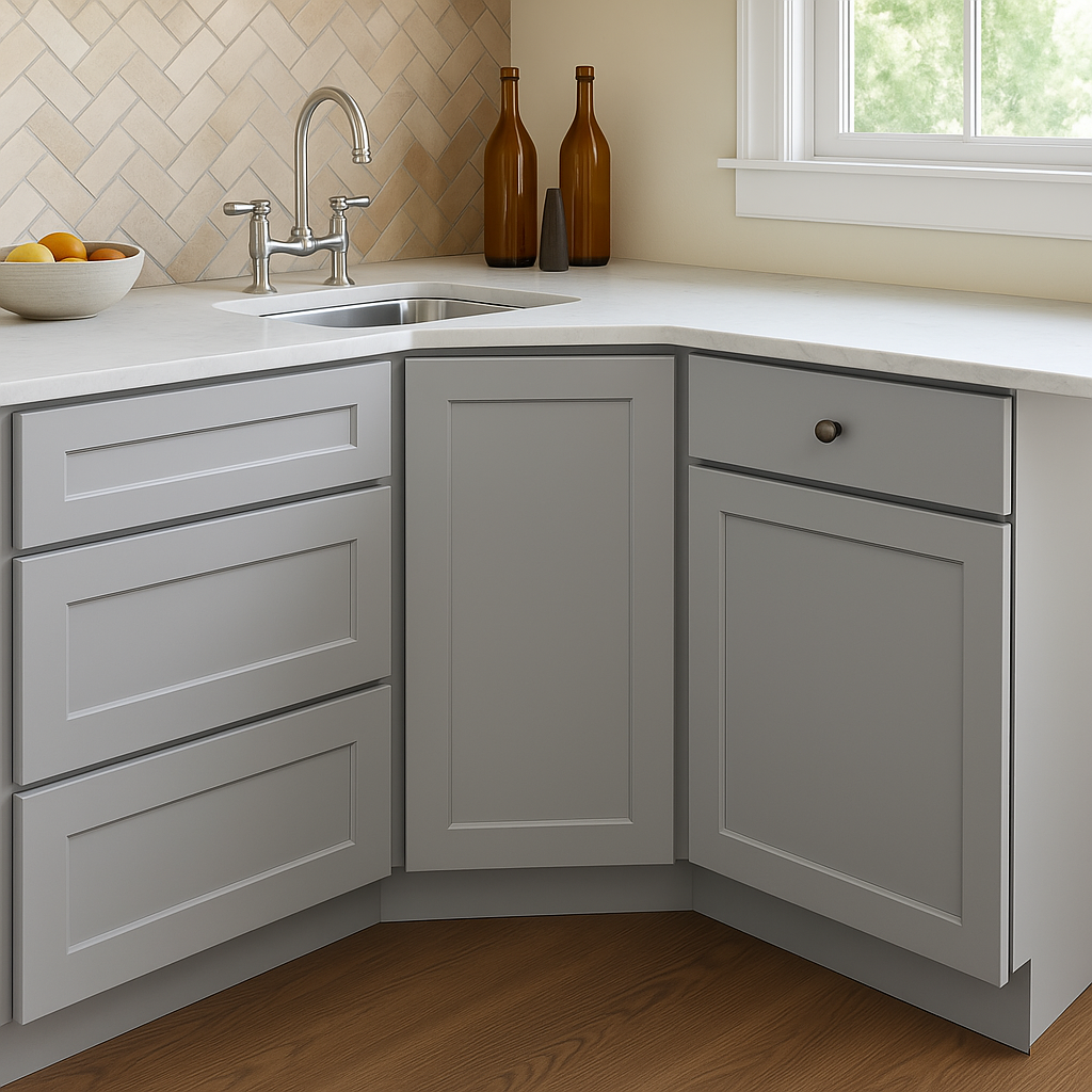 Hampton Bay Cambridge Gray Shaker Ready to Assemble Corner Sink Base Cabinet (36 in. W x 24.5 in. D x 34.5 in. H)