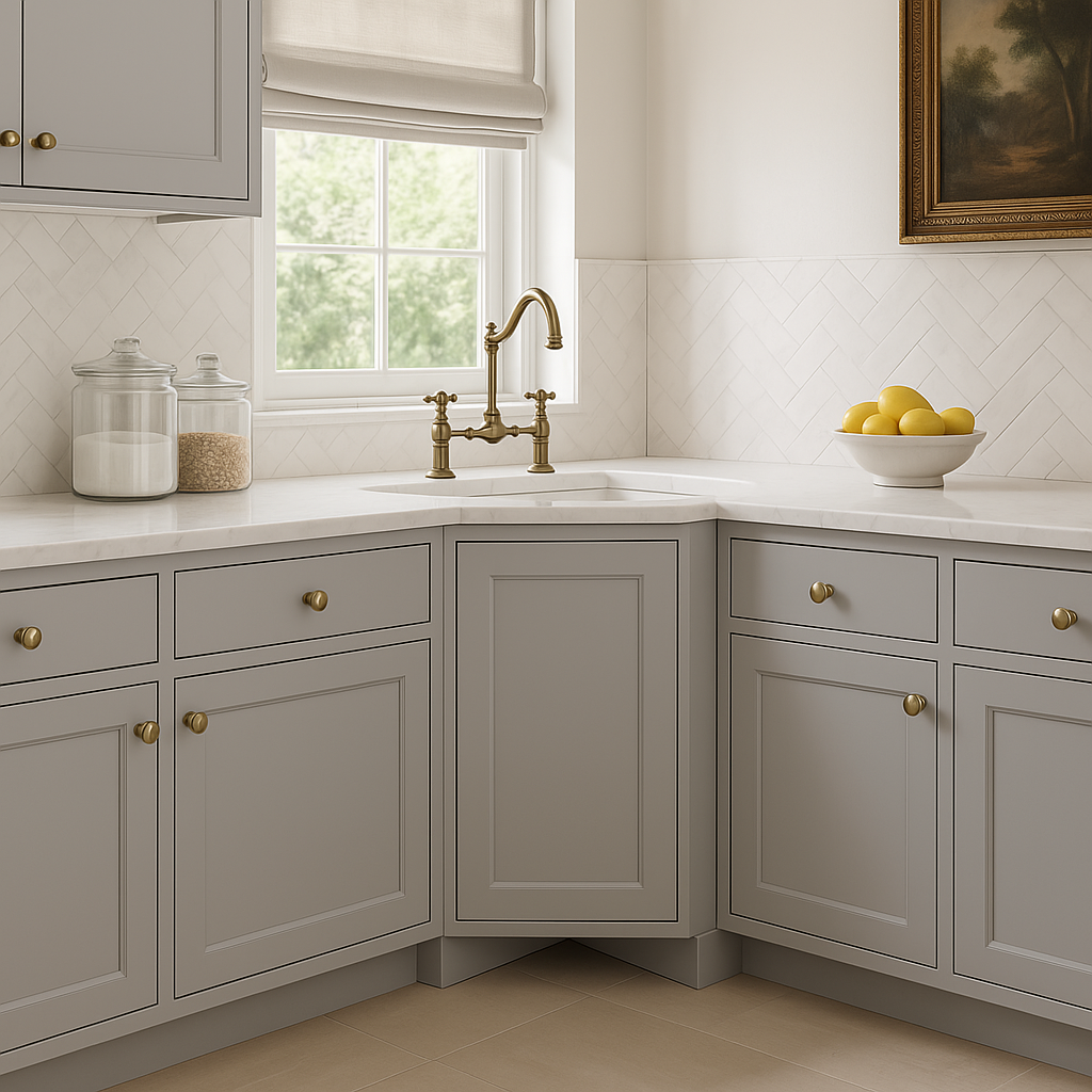 Hampton Bay Cambridge Gray Shaker Ready to Assemble Corner Sink Base Cabinet (36 in. W x 24.5 in. D x 34.5 in. H)