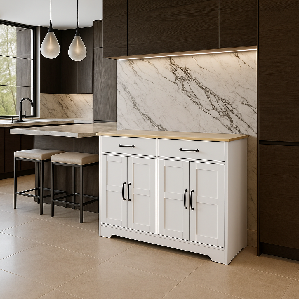 FUNKOL White MDF Kitchen Cabinet with 2 Drawers and 4 Doors