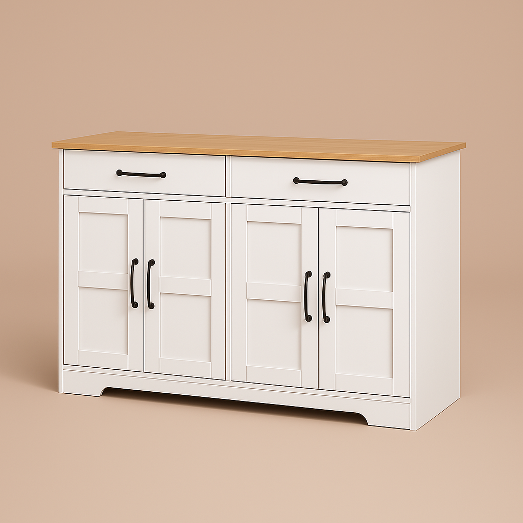 FUNKOL White MDF Kitchen Cabinet with 2 Drawers and 4 Doors