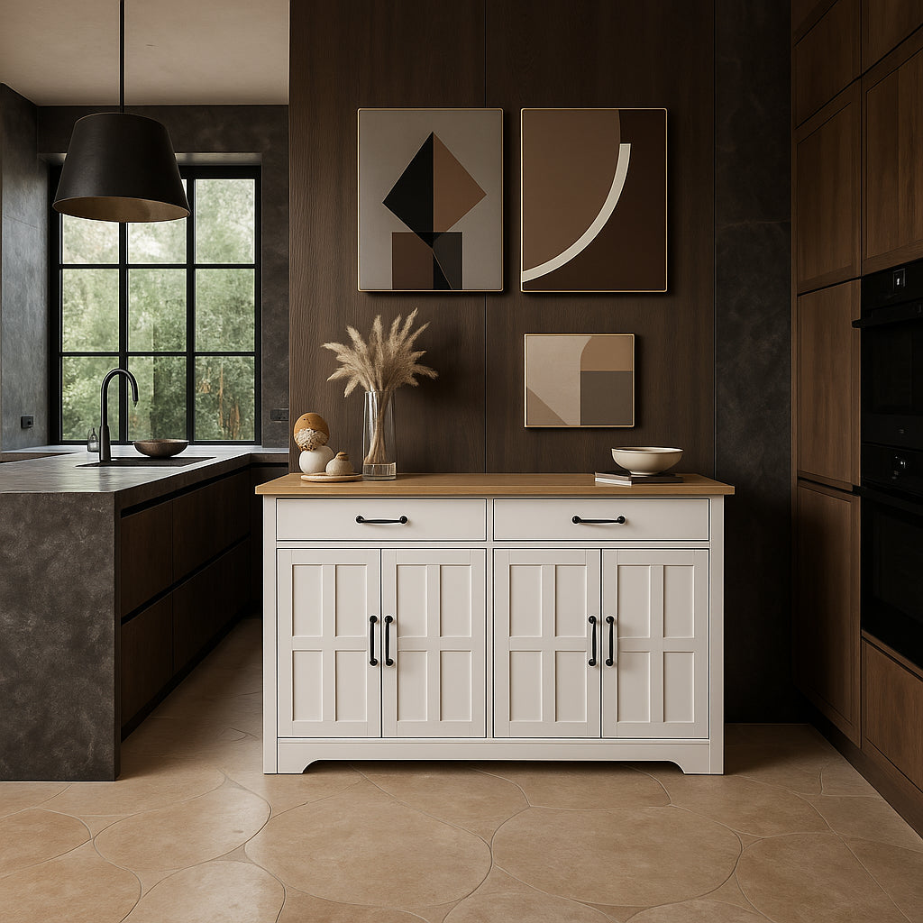FUNKOL White MDF Kitchen Cabinet with Drawers and Doors