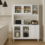 FUFU&GAGA Glass Doors Pantry Kitchen Cabinet Buffet with Drawers and Shelves