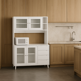 FUFU&GAGA Glass Doors Pantry Kitchen Cabinet Buffet with Drawers and Shelves
