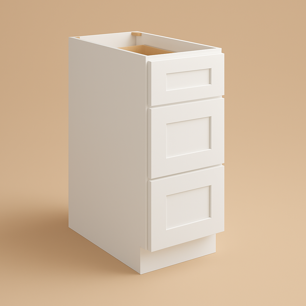 CASAINC White Shaker 3-Drawer Base Kitchen Cabinet, Ready to Assemble
