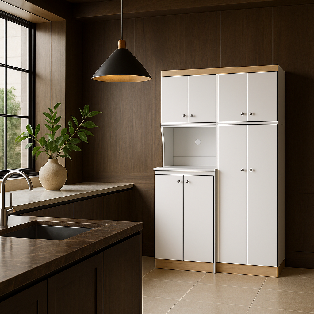 Inval Ready to Assemble Kitchen Storage Utility Cabinet in White and Vienes Oak