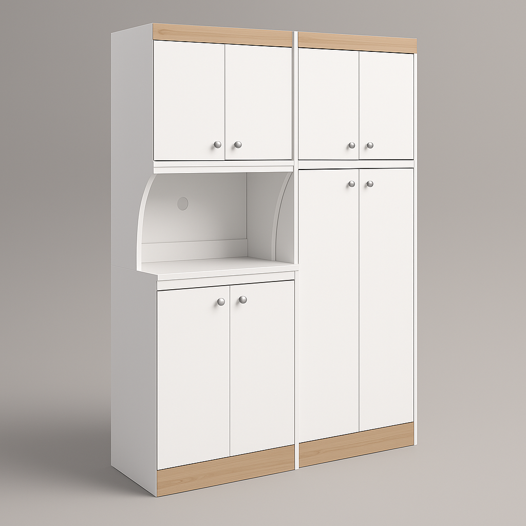 Inval Ready to Assemble Kitchen Storage Utility Cabinet in White and Vienes Oak