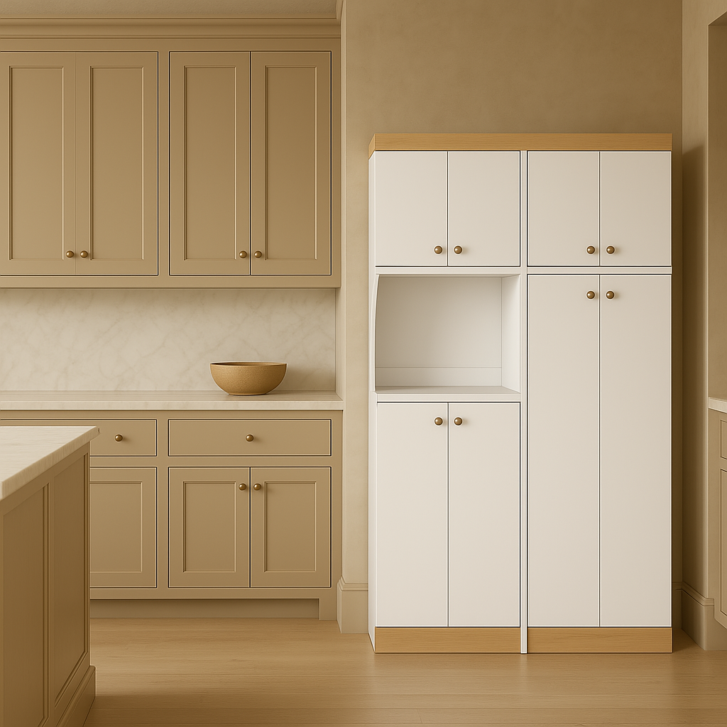 Inval Ready to Assemble Kitchen Storage Utility Cabinet in White and Vienes Oak