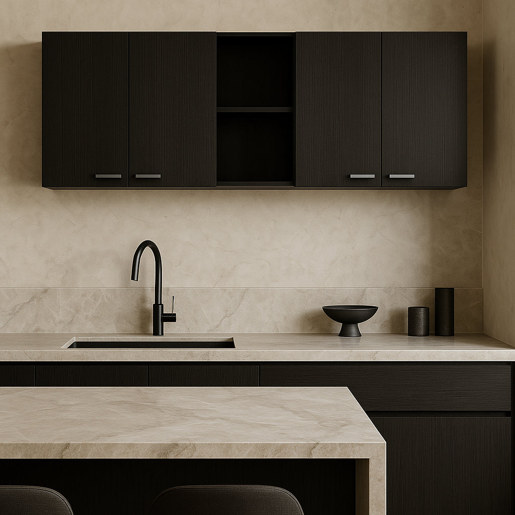 Aoibox Black Wall Mount Kitchen Cabinet with Shelves - 59 in. W x 12.4 in. D x 23.6 in. H