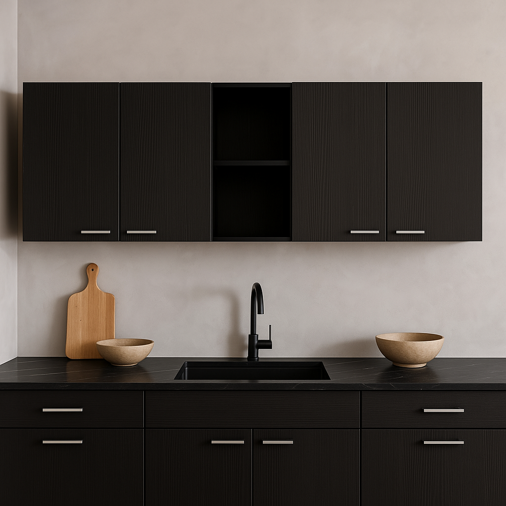 Aoibox Black Wall Mount Kitchen Cabinet with Shelves - 59 in. W x 12.4 in. D x 23.6 in. H