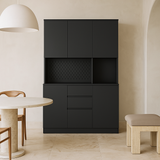 Aoibox Black MDF Kitchen Pantry Cabinet with Doors, Shelves, and Drawers