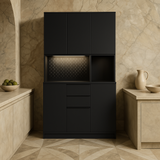 Aoibox Black MDF Kitchen Pantry Cabinet with Doors, Shelves, and Drawers