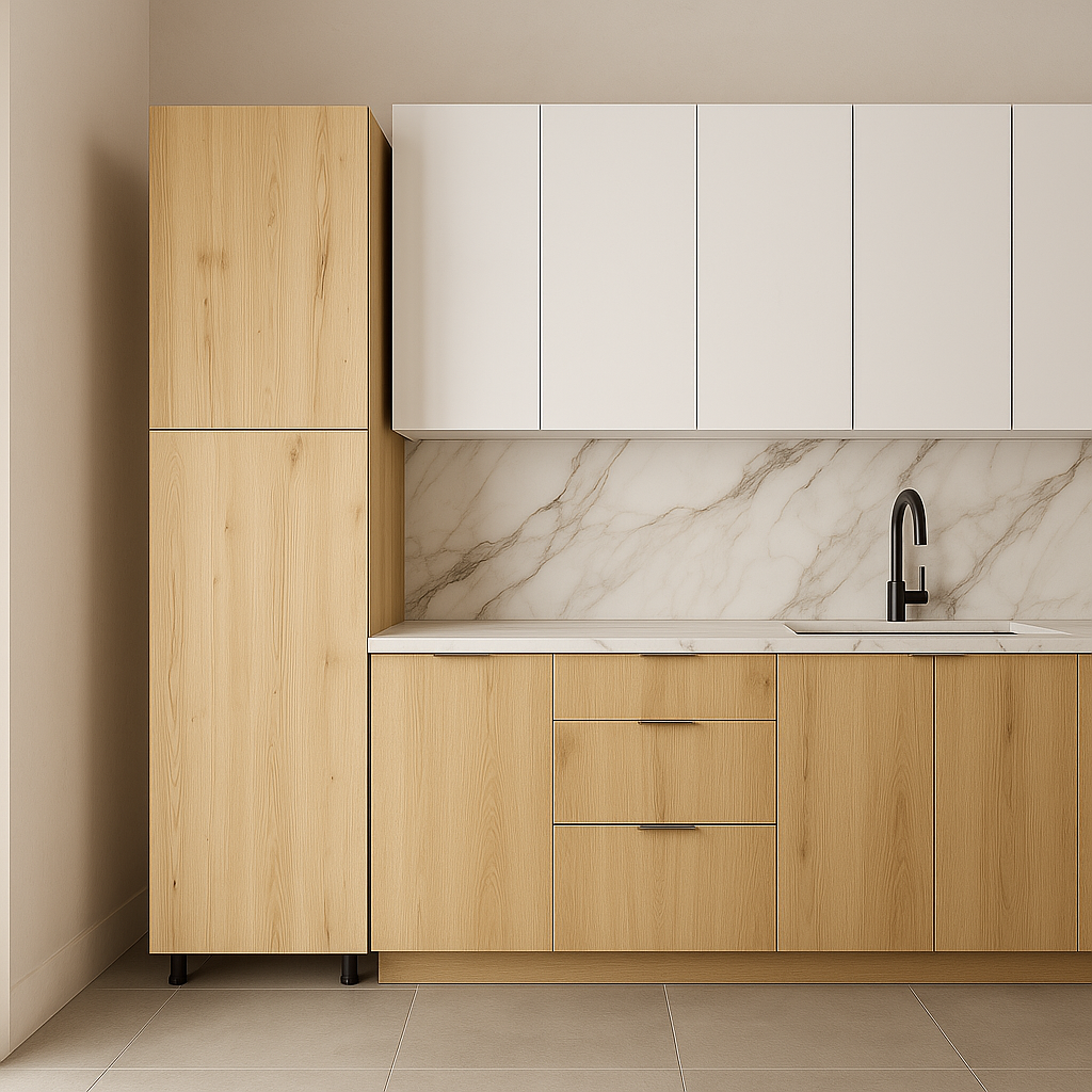 Cambridge Radiance Ready-to-Assemble Slab Pantry Kitchen Cabinet, Light Oak, 18x24x84