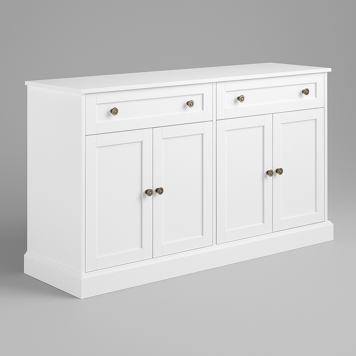 Runesay White MDF Kitchen Cabinet Sideboard with Drawers and Doors