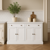 Runesay White MDF Kitchen Cabinet Sideboard with Drawers and Doors