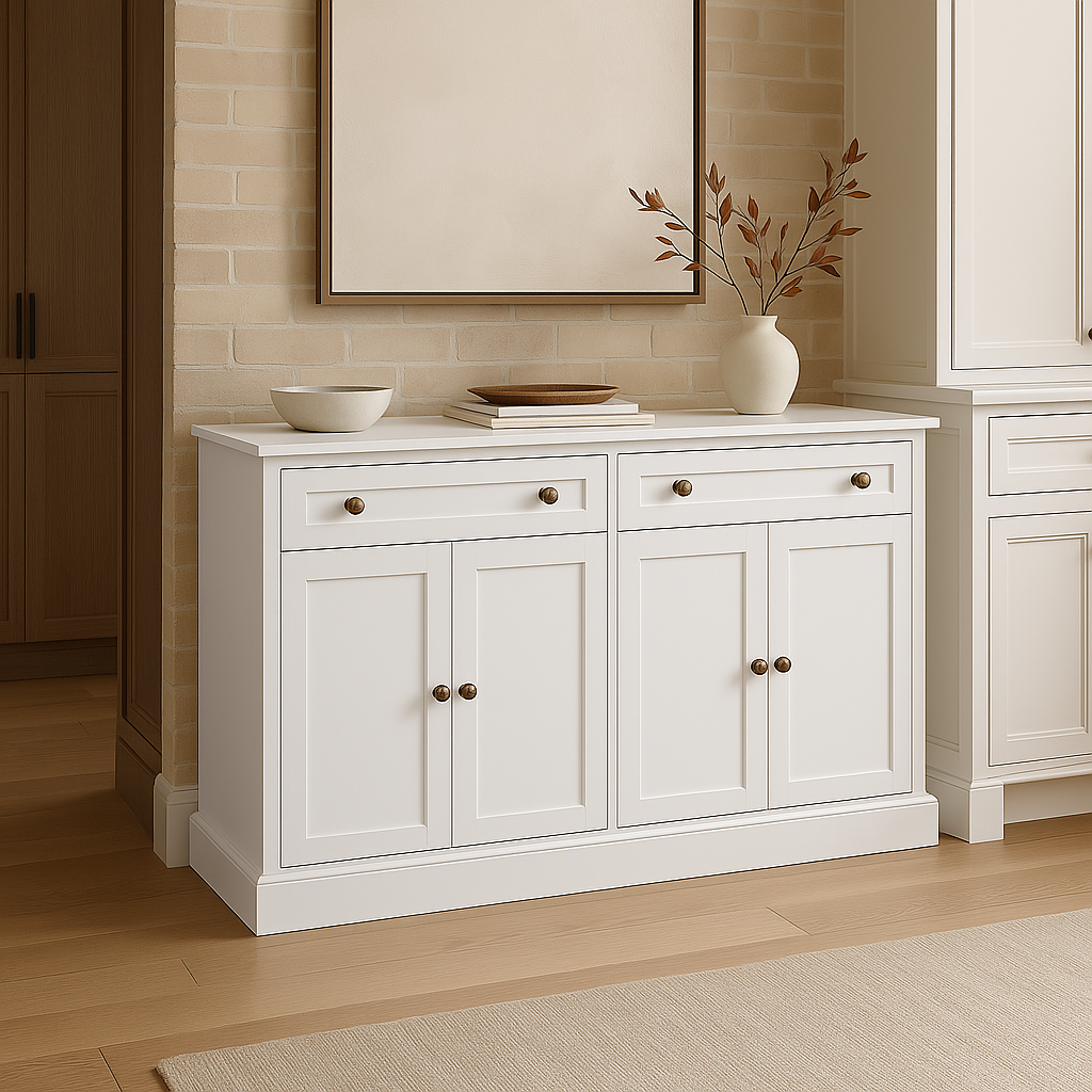 Runesay White MDF Kitchen Cabinet Sideboard with Drawers and Doors