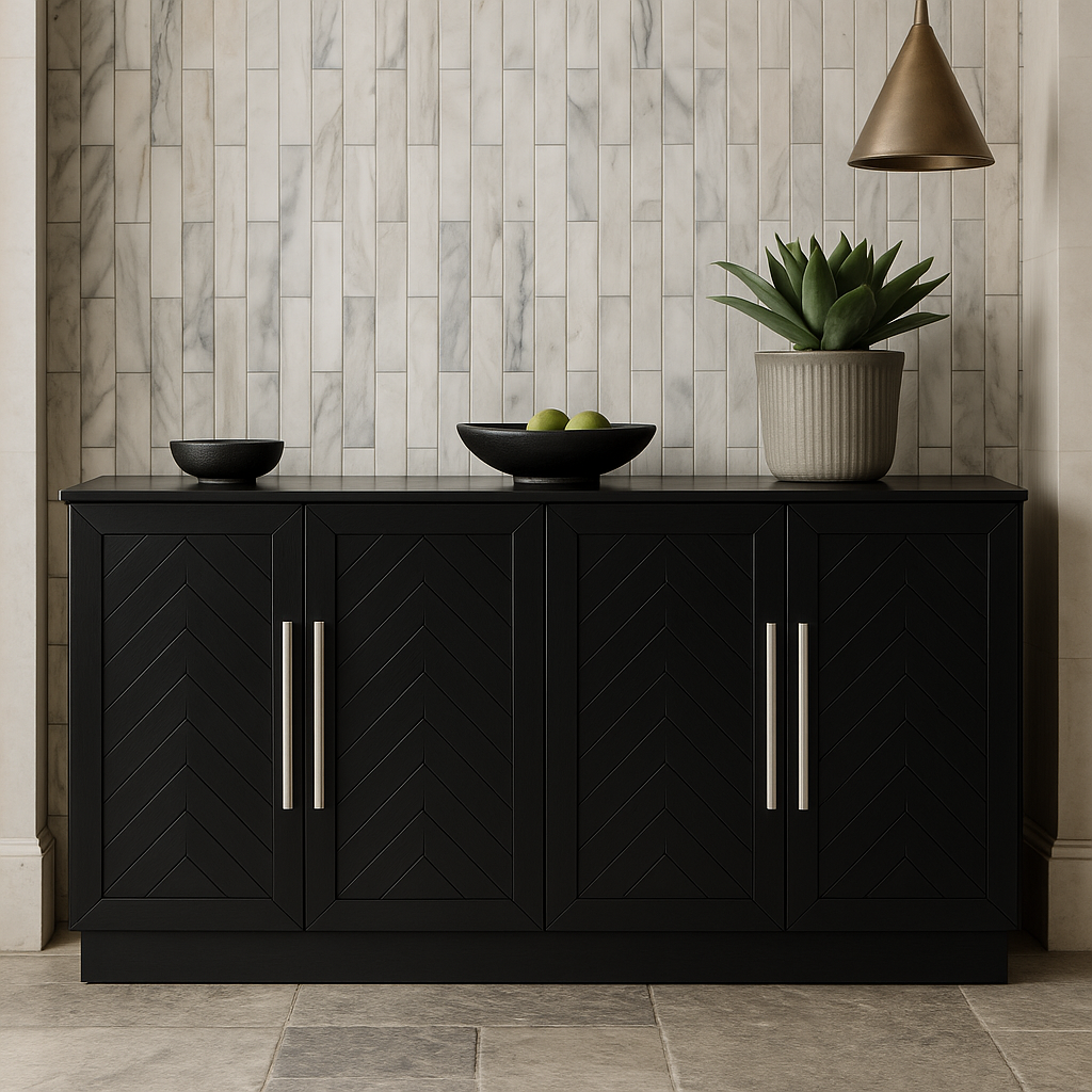 Unbranded Black MDF Kitchen Cabinet with Adjustable Shelves, 60.10 in. W x 15.80 in. D x 32 in. H
