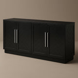 Unbranded Black MDF Kitchen Cabinet with Adjustable Shelves, 60.10 in. W x 15.80 in. D x 32 in. H