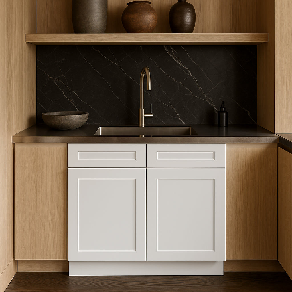 HOMLUX Ready to Assemble Sink Base Cabinet, Shaker White, 36 in. W x 24 in. D x 34.5 in. H