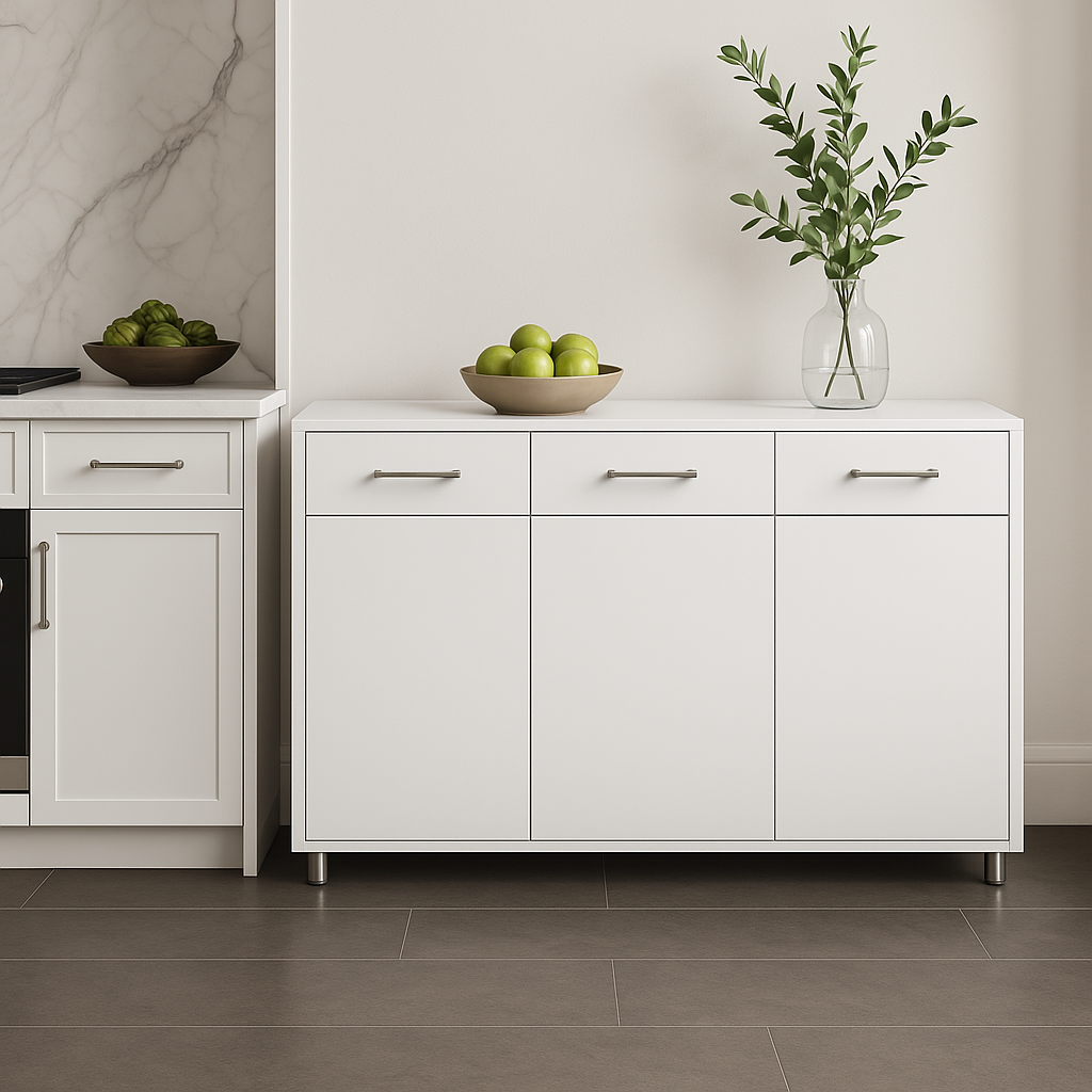 FUNKOL White MDF Kitchen Cabinet with 3 Drawers and 3 Doors
