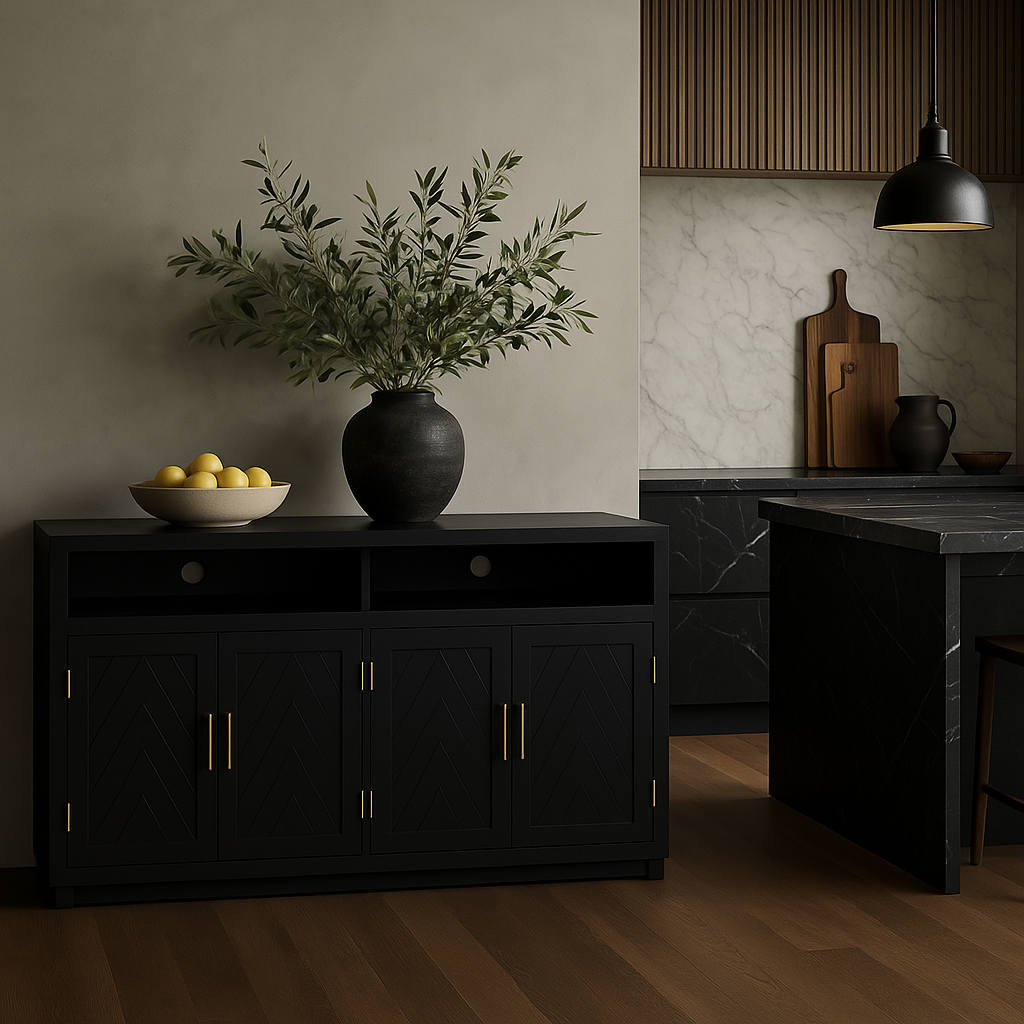 Runesay Black MDF Kitchen Cabinet Sideboard - 60 in. W x 15.7 in. D x 33.36 in. H