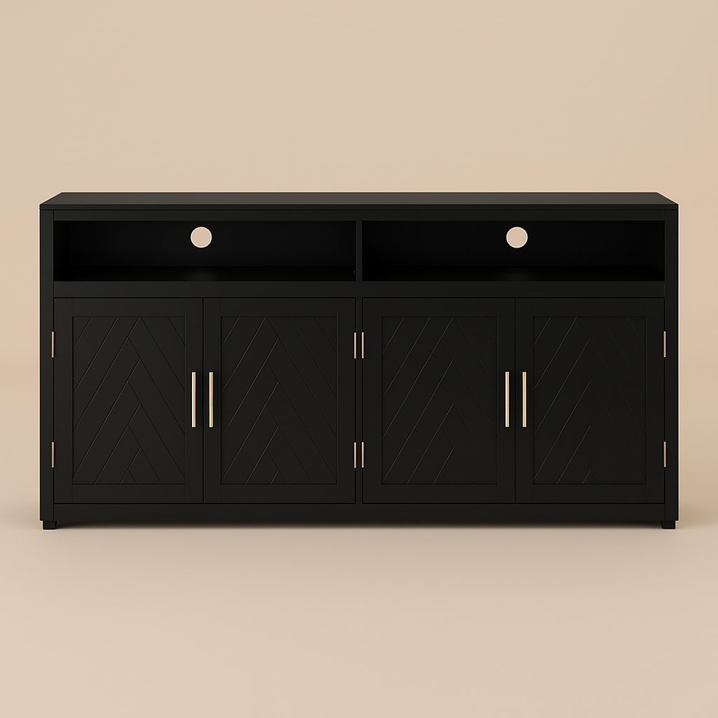 Runesay Black MDF Kitchen Cabinet Sideboard - 60 in. W x 15.7 in. D x 33.36 in. H