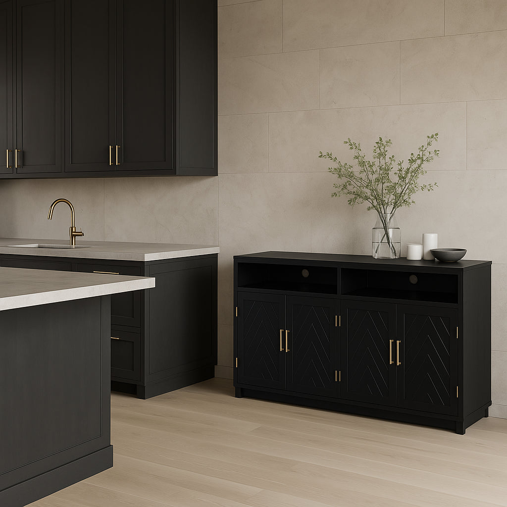 Runesay Black MDF Kitchen Cabinet Sideboard - 60 in. W x 15.7 in. D x 33.36 in. H