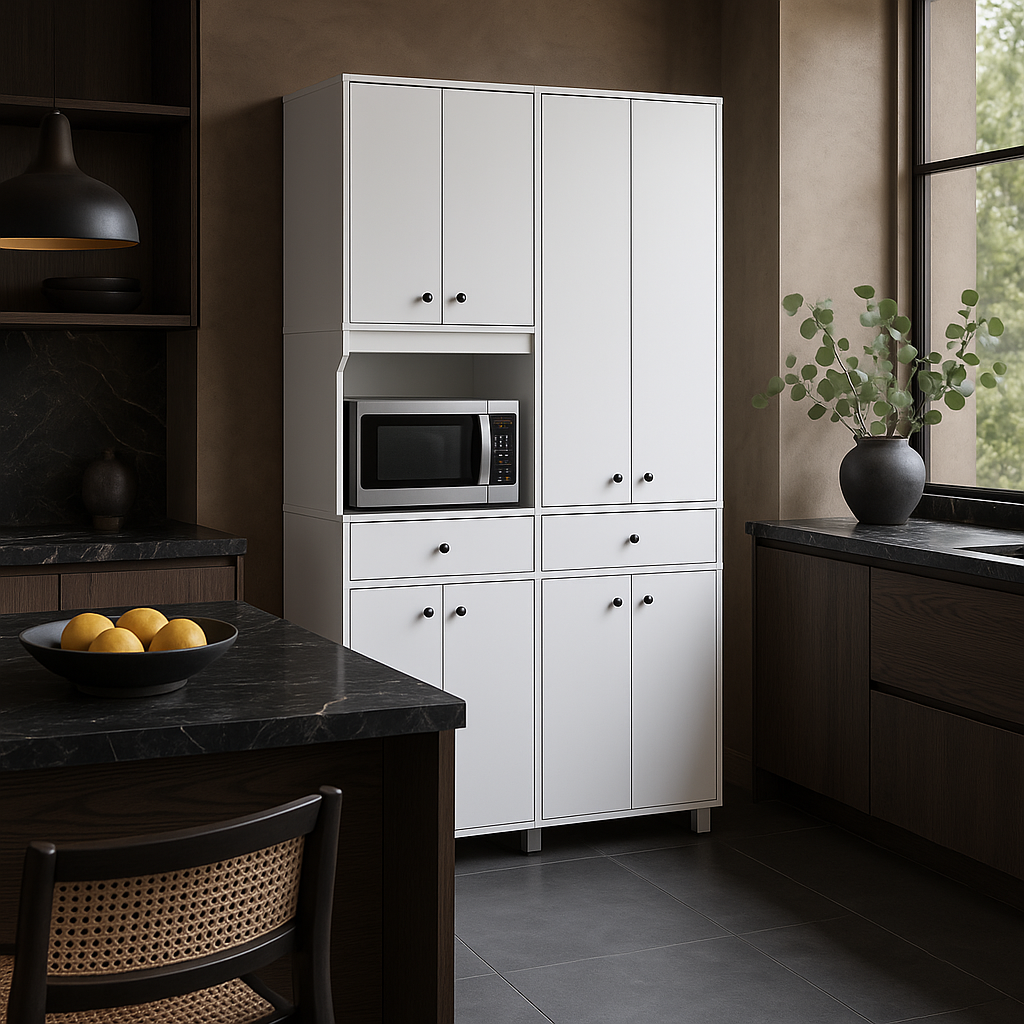 Inval Ready to Assemble Kitchen Storage Utility Cabinet in White, 2-Piece
