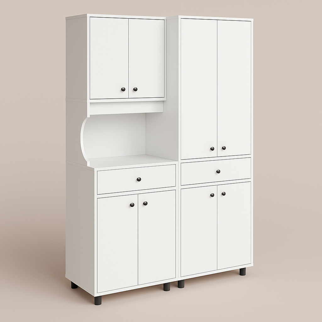 Inval Ready to Assemble Kitchen Storage Utility Cabinet in White, 2-Piece