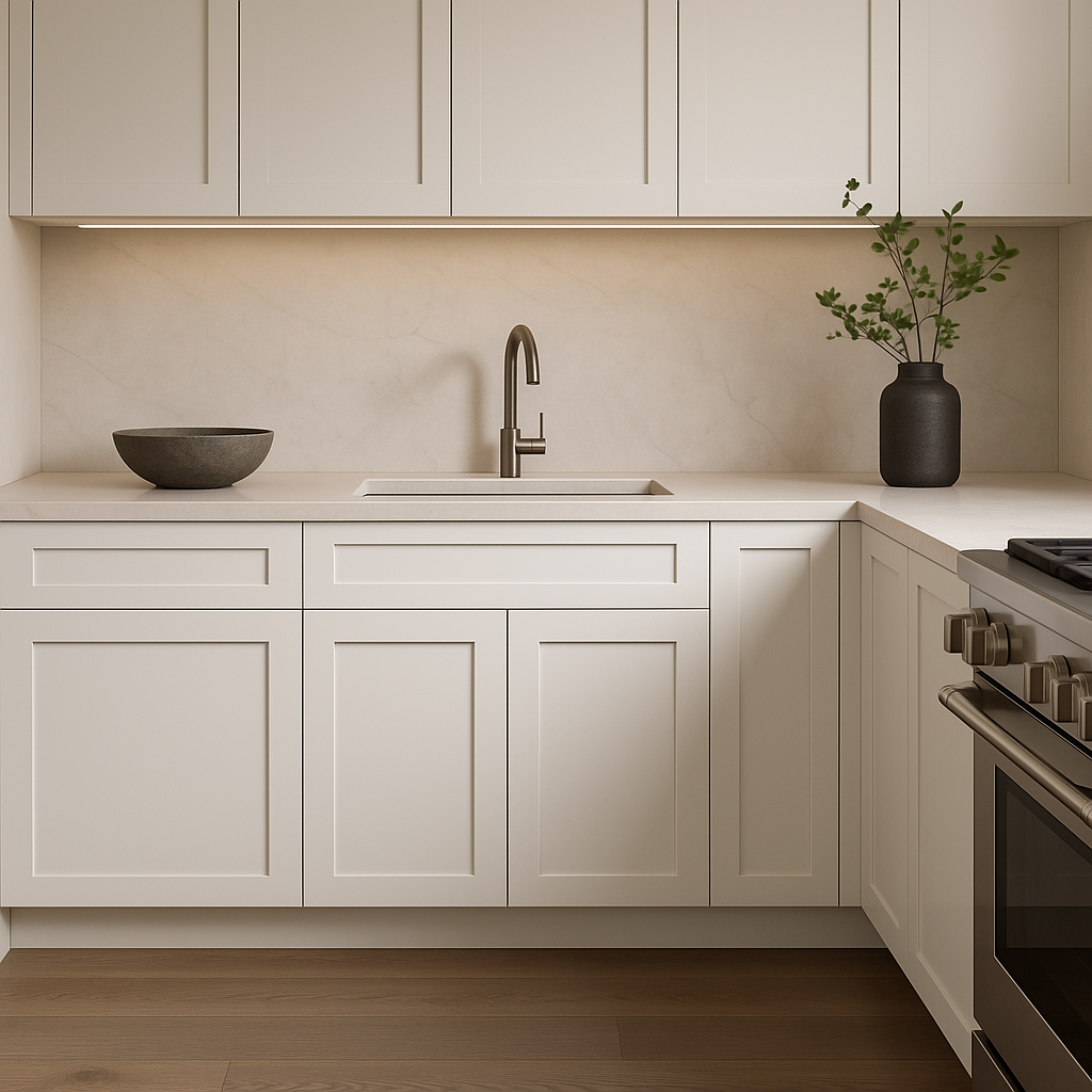 Plywell Shaker Sink Base Cabinet, Ready to Assemble, White, 27x34.5x24 in.