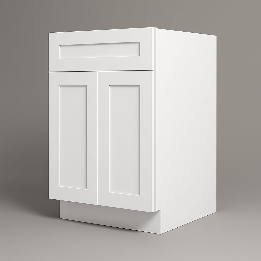 Plywell Shaker Sink Base Cabinet, Ready to Assemble, White, 27x34.5x24 in.
