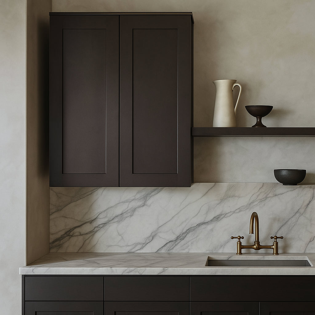 Plywell Shaker Double Door Wall Cabinet, Espresso, 30x42x12 in.