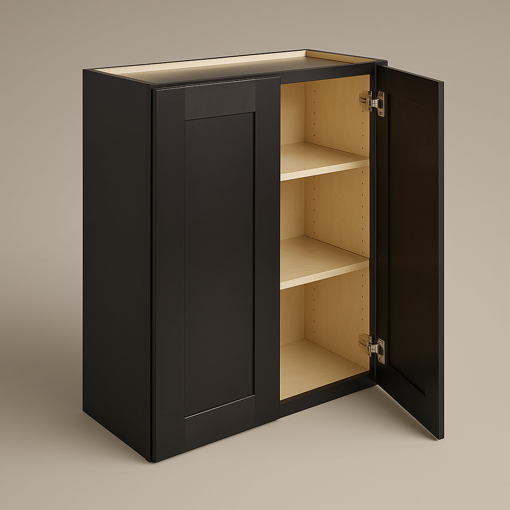 Plywell Shaker Double Door Wall Cabinet, Espresso, 30x42x12 in.