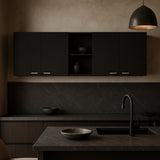 Amucolo Black Wood Wall Kitchen Cabinet with Shelves and Four Doors