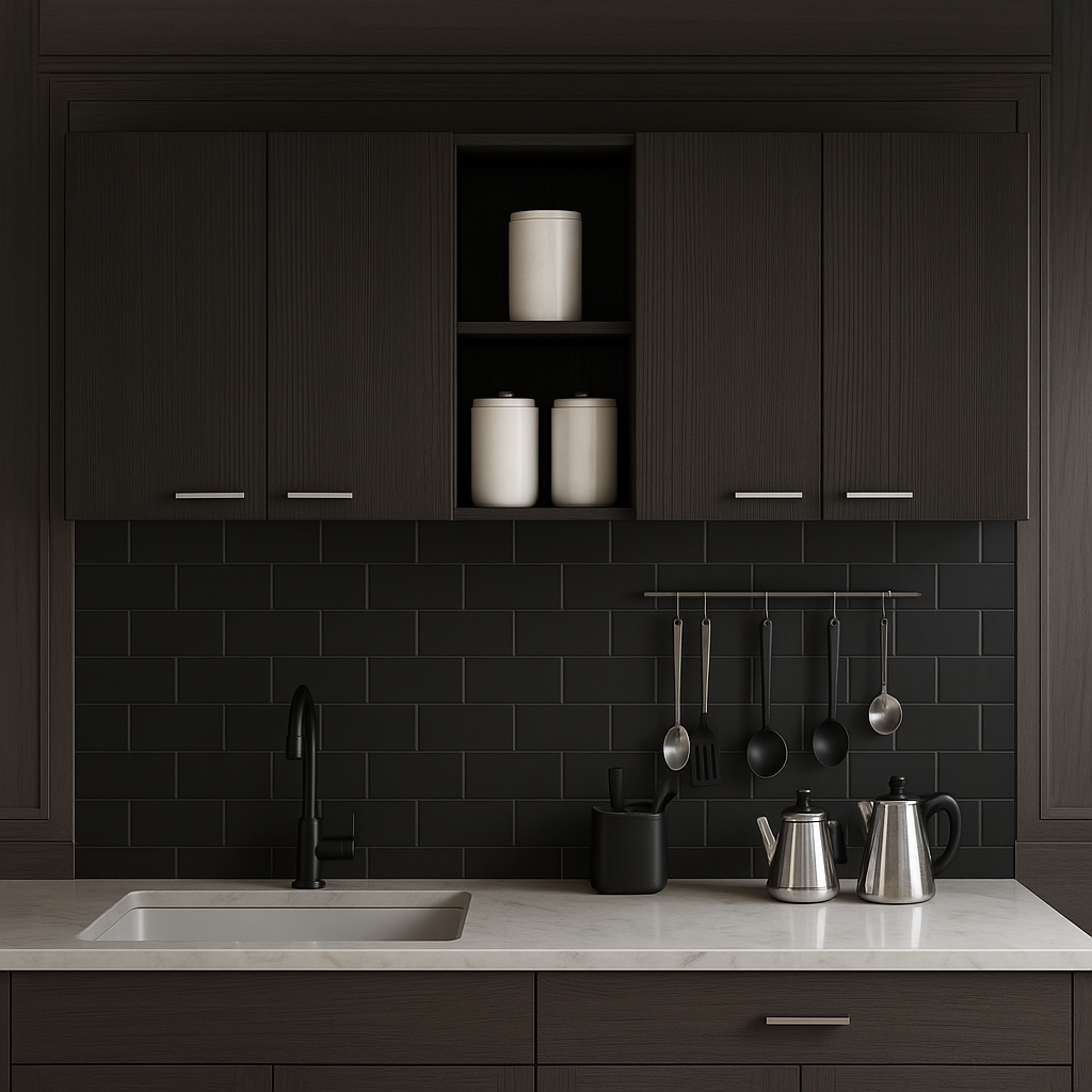 Amucolo Black Wood Wall Kitchen Cabinet with Shelves and Four Doors