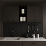 Amucolo Black Wood Wall Kitchen Cabinet with Shelves and Four Doors