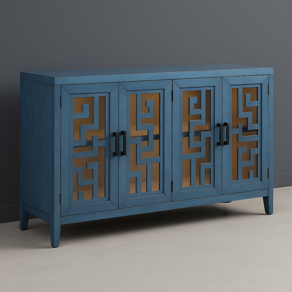 Runesay Navy Retro Solid Wood and MDF Sideboard - 60 in. W x 16 in. D x 34.1 in. H