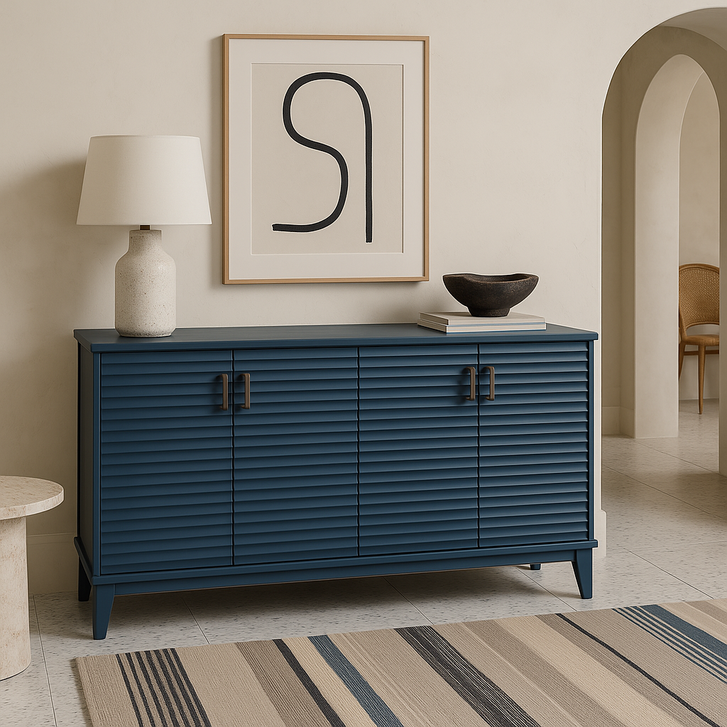 Runesay Navy Blue Solidwood and MDF Kitchen Cabinet Sideboard - 60 in. W x 18 in. D x 36 in. H