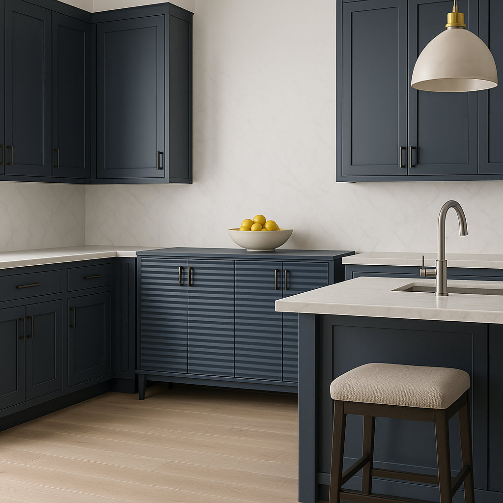 Runesay Navy Blue Solidwood and MDF Kitchen Cabinet Sideboard - 60 in. W x 18 in. D x 36 in. H