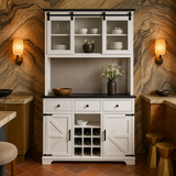 tunuo White Wood Pantry Bar Cabinet with Internal Storage Rack